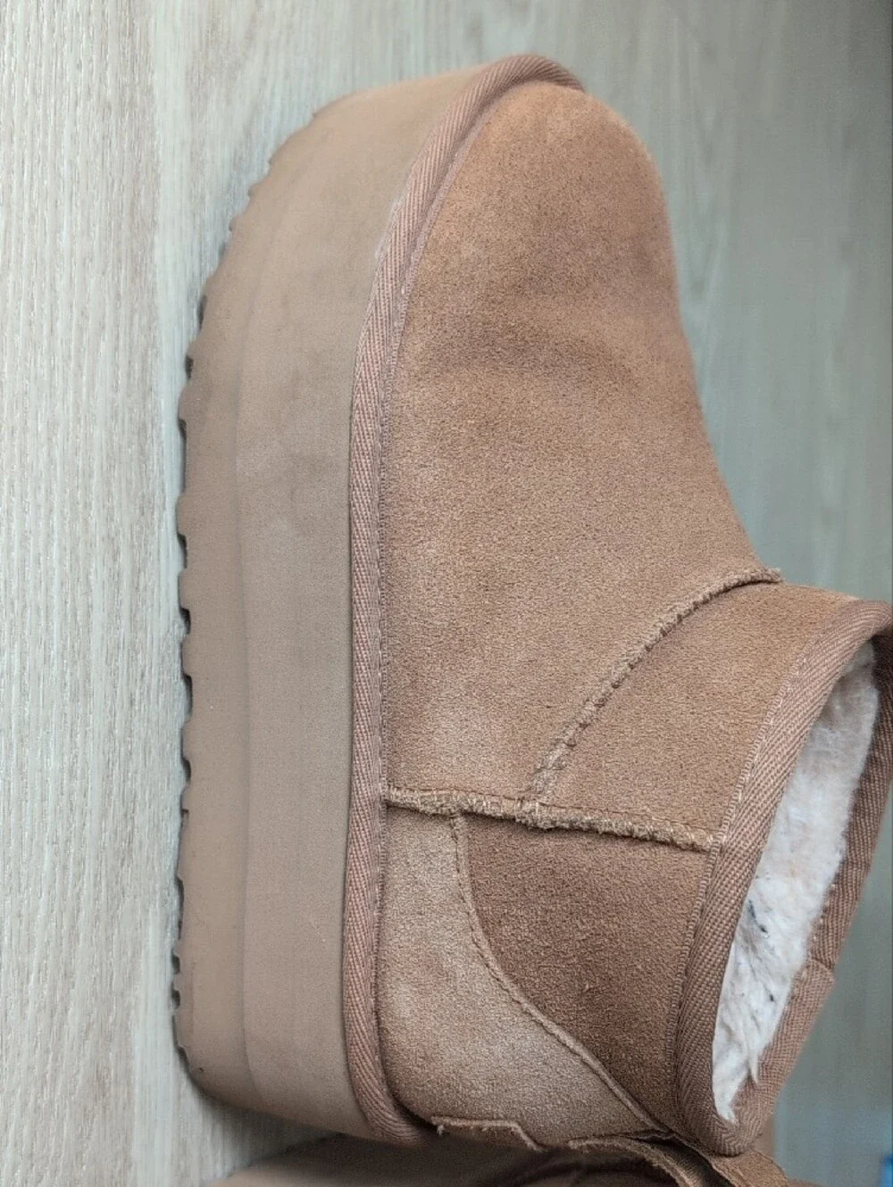 UGG Women's Tan Suede Platform Shearling Ankle Slippers